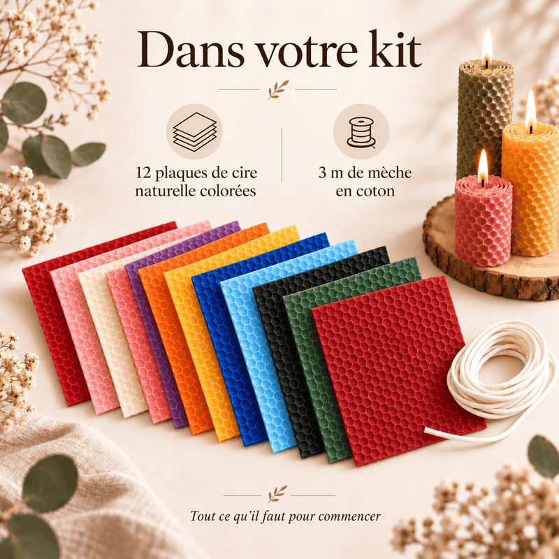 MyCandleKit™ – Kit Bougies en Cire d’Abeille – 12 Couleurs
